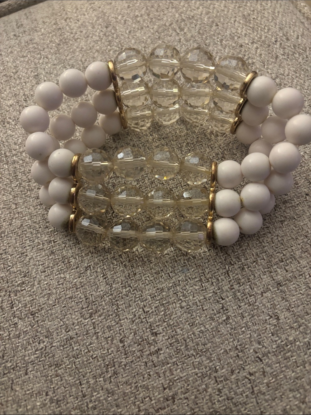 Clear Crystal & White Beaded Stretch Bracelet